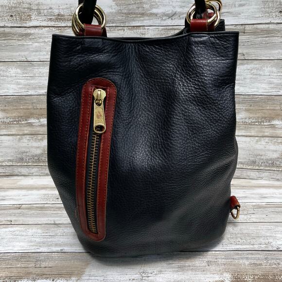 VTG Leather Bucket Purse Pattie Jarrell Black Convertible Sling Western 90s Boho - Picture 3 of 15